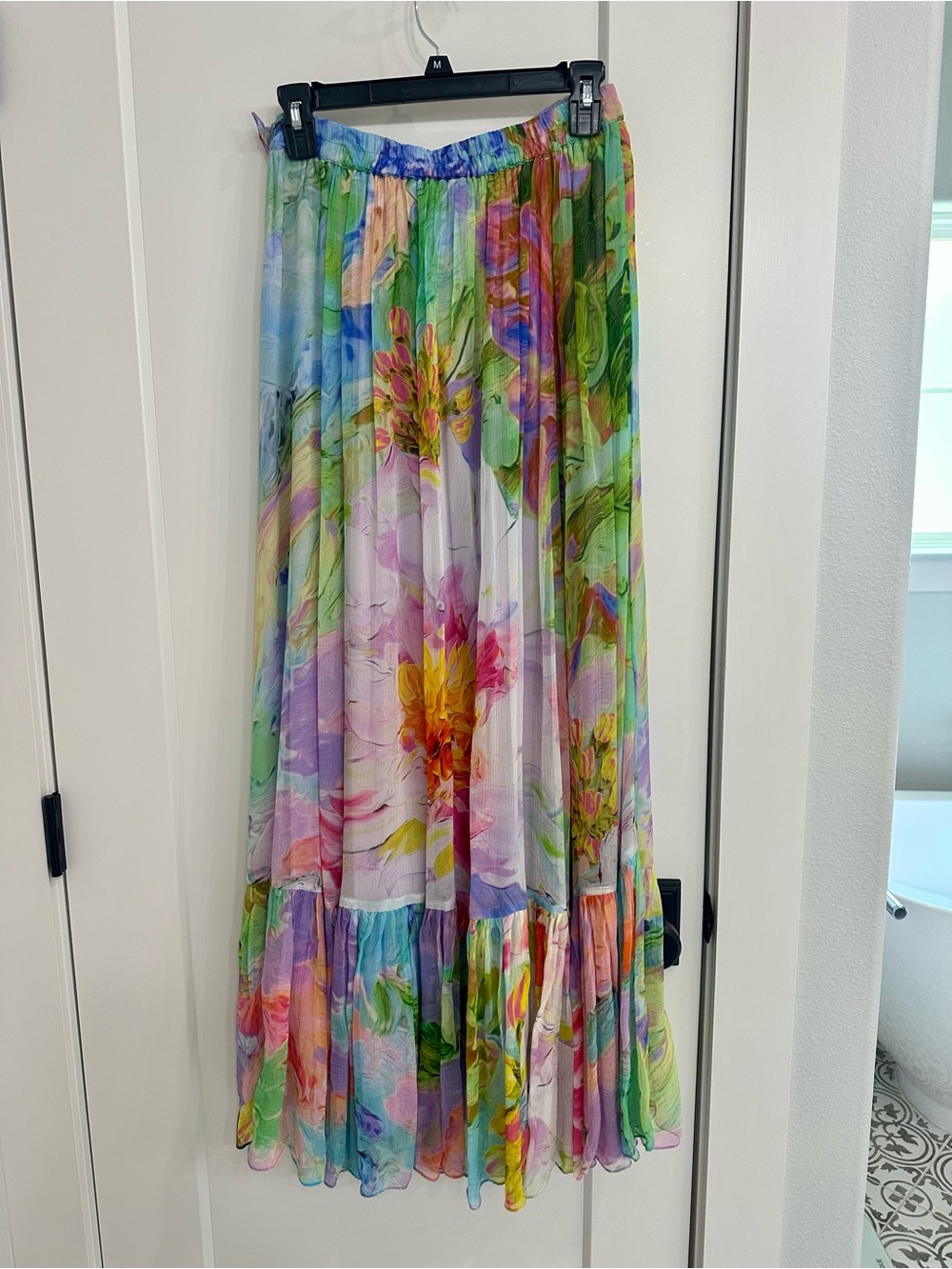 HEMANT & NANDITA Floral Watercolor Maxi Skirt in Green, Purple, Pink, Yellow - Picture 3 of 3